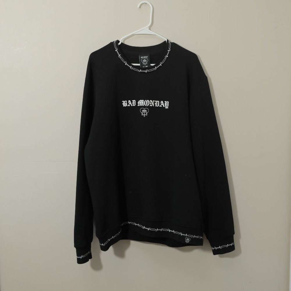 Bad Monday Barbed Cuff Black Crewneck Sweatshirt